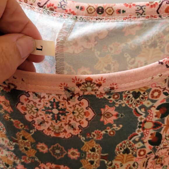 Wmns Sleeveless Jersey Pink Floral Dress Pockets Sz L - Picture 5 of 7